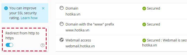 Bật tự động chuyển hướng http tới https trong Plesk