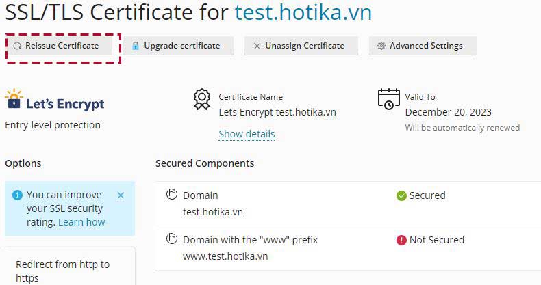 Cấp lại chứng chỉ SSL miễn phí trên Plesk